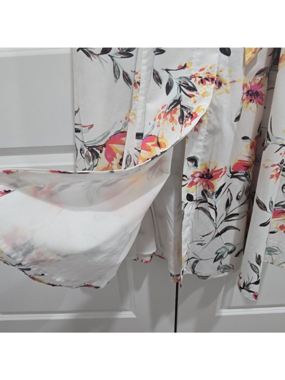 Calvin Klein - 2 Floral Midi Shirt Dress Cotton Belted Puff Sleeve Chest Pockets - Picture 4 of 11